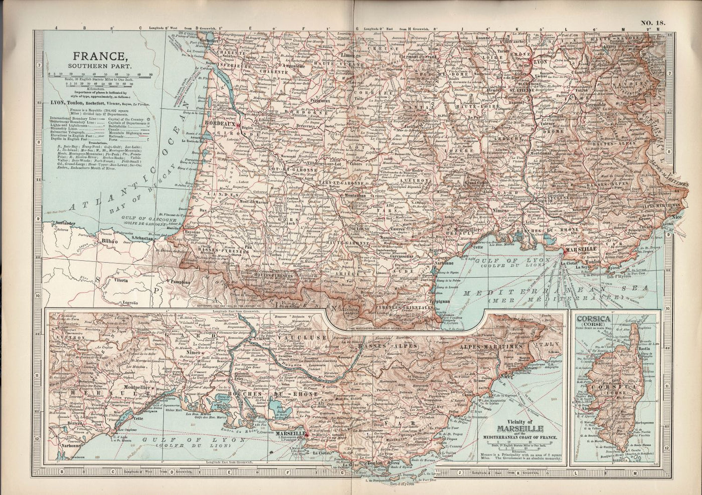 France (Southern Part) antique map Encyclopaedia Britannica 1903
