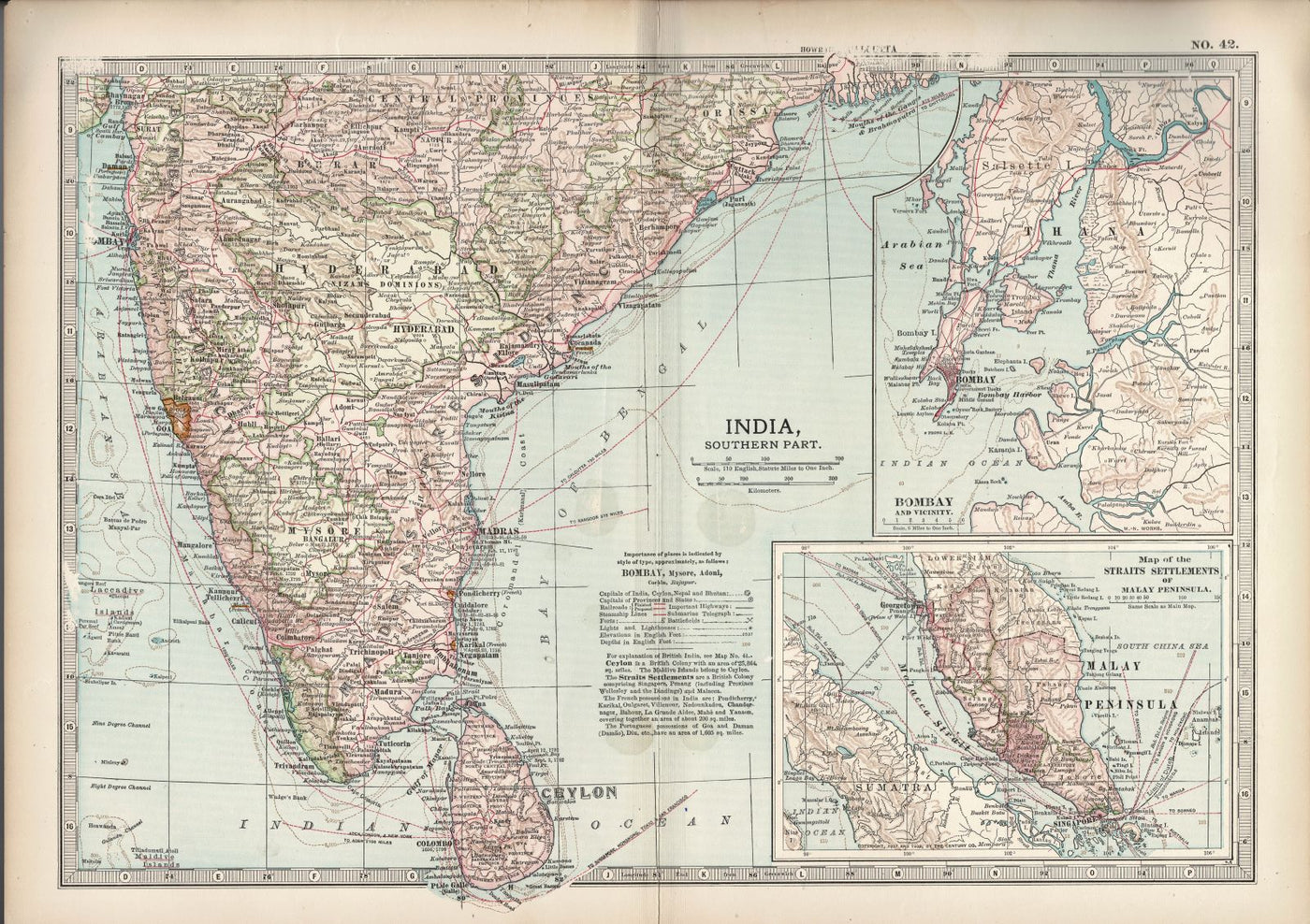 India, Southern Part antique map No.42 Encyclopaedia Britannica 1903