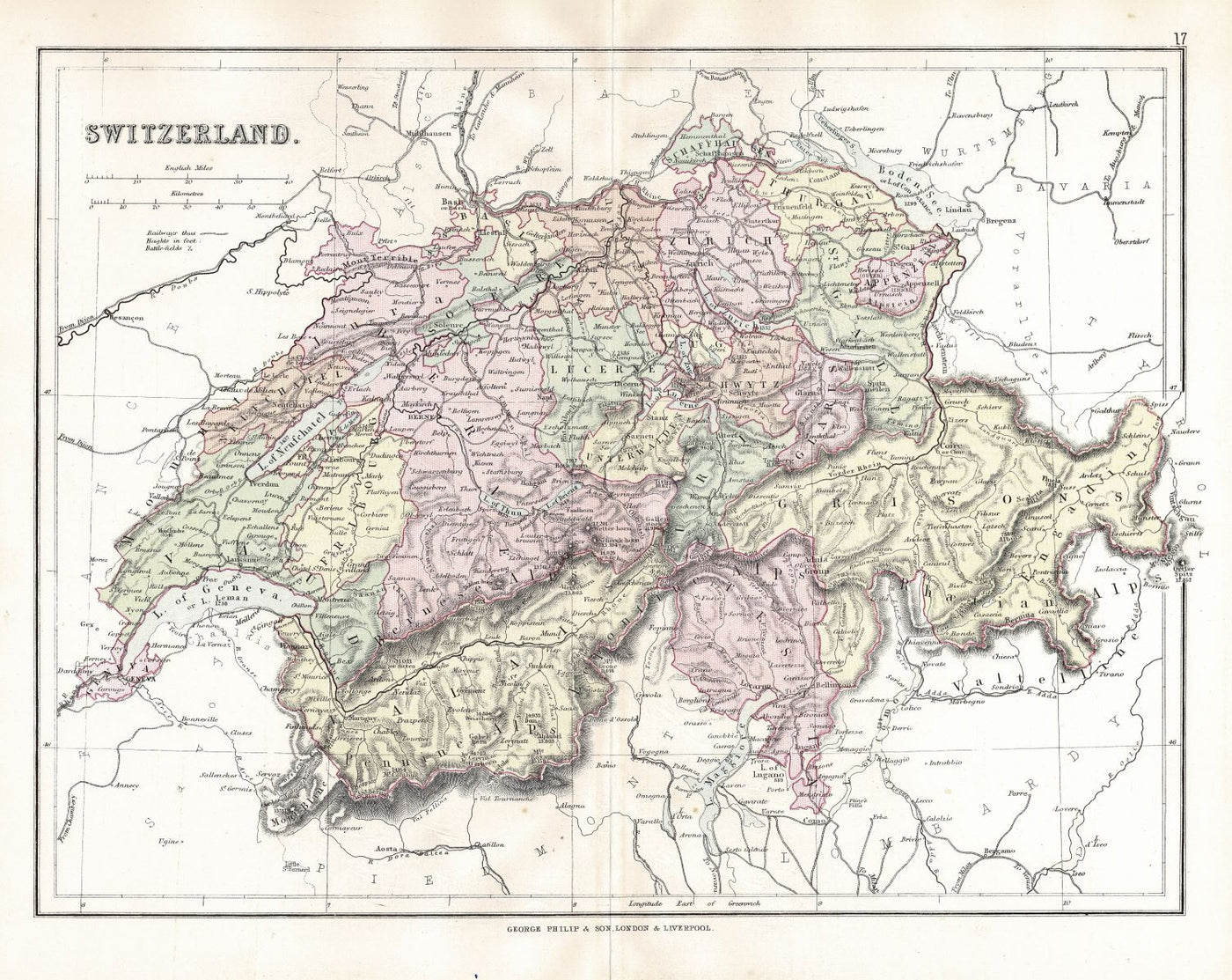Switzerland antique map 1891