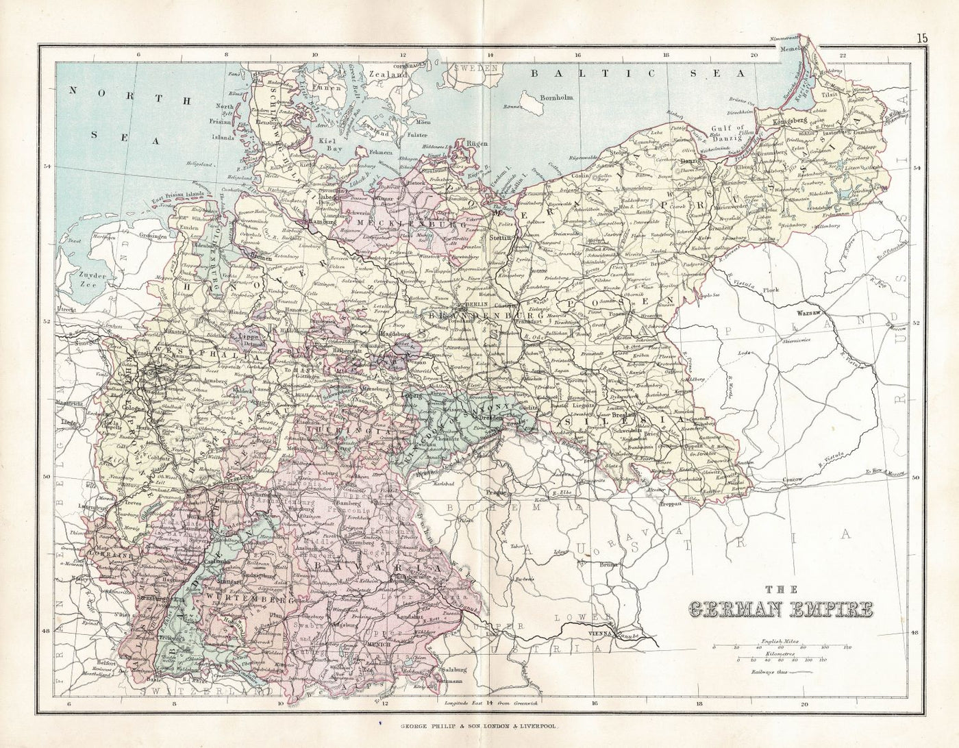 German Empire antique map, 1891