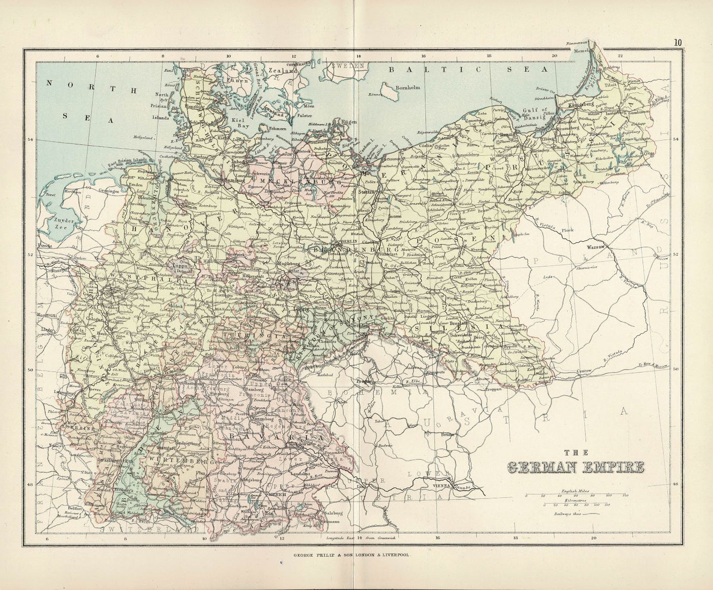 The German Empire, Antique Map, 1886