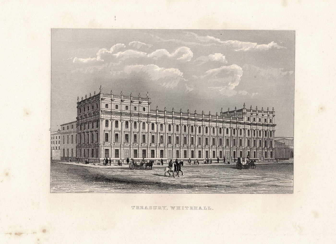 Treasury Whitehall Westminster antique print 1838