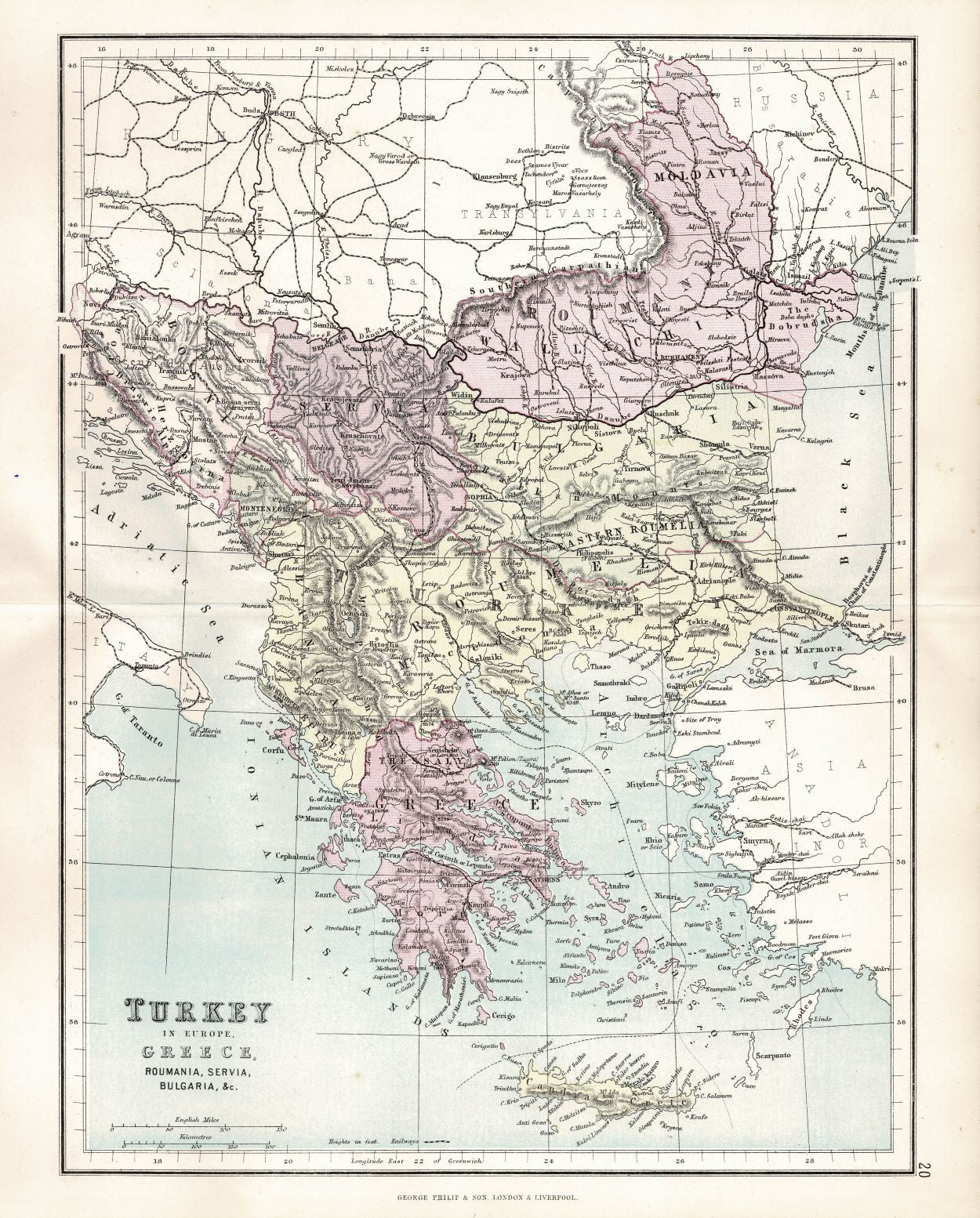 Turkey in Europe antique map 1891