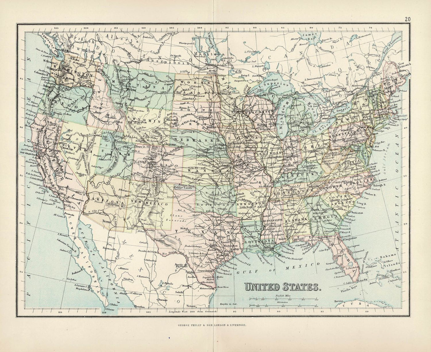 USA Antique Map, 1886