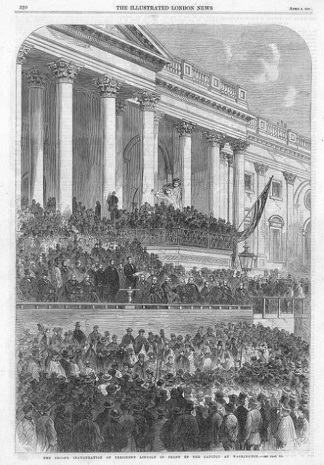 Abraham Lincoln's second inaugural address antique print 1865