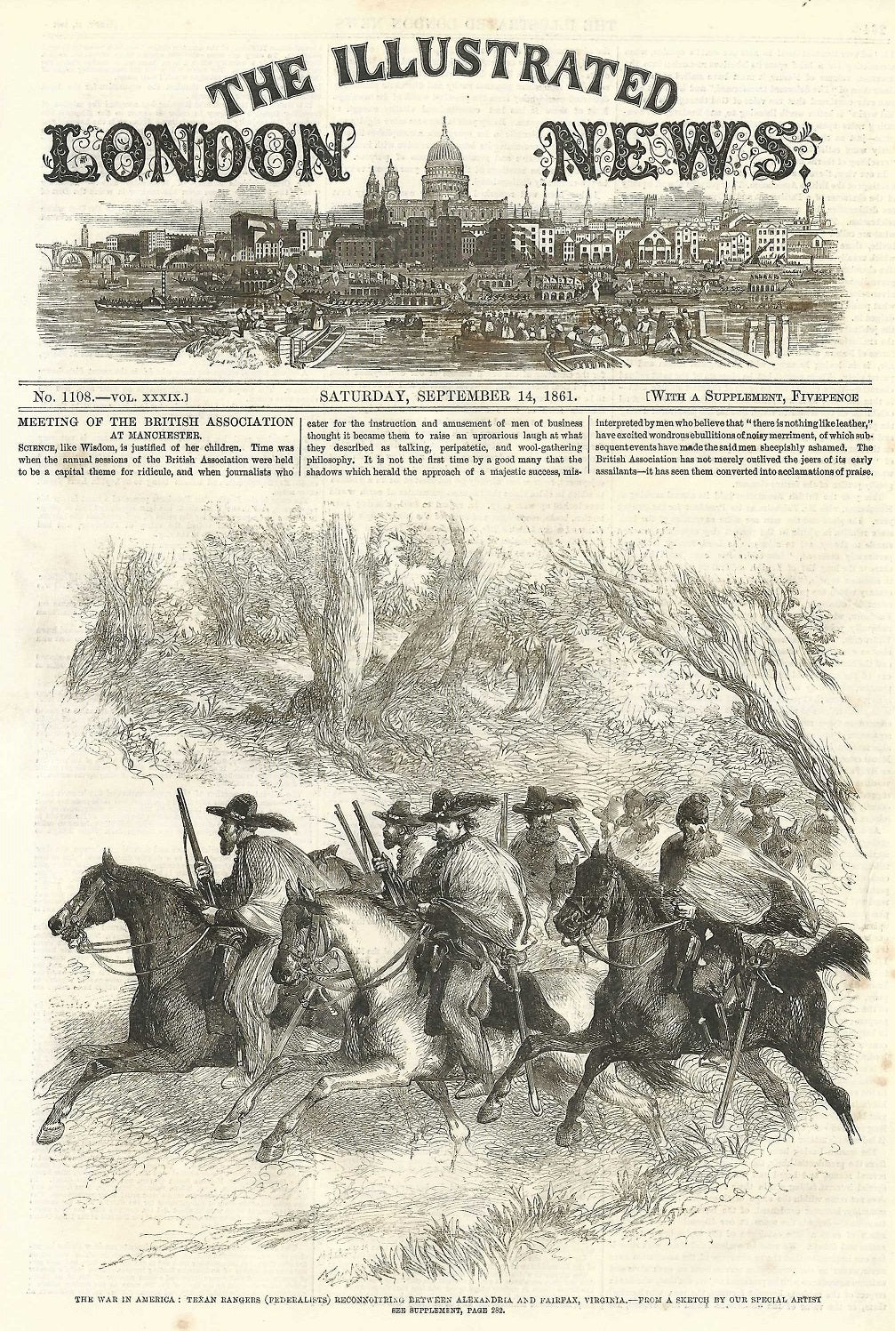 Texas Rangers reconnoitering during American Civil War antique print 1861