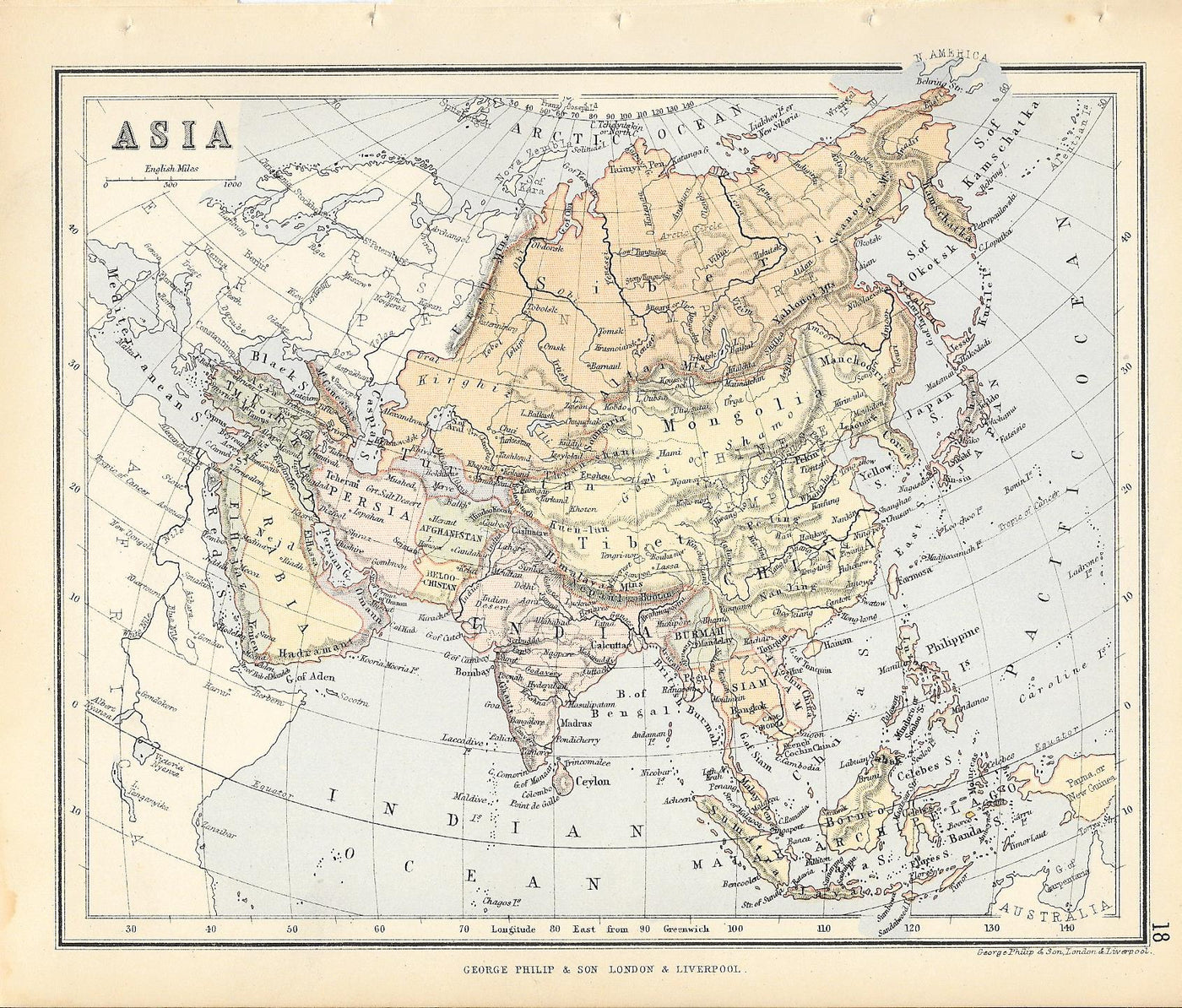 Asia guaranteed original antique map published c.1882