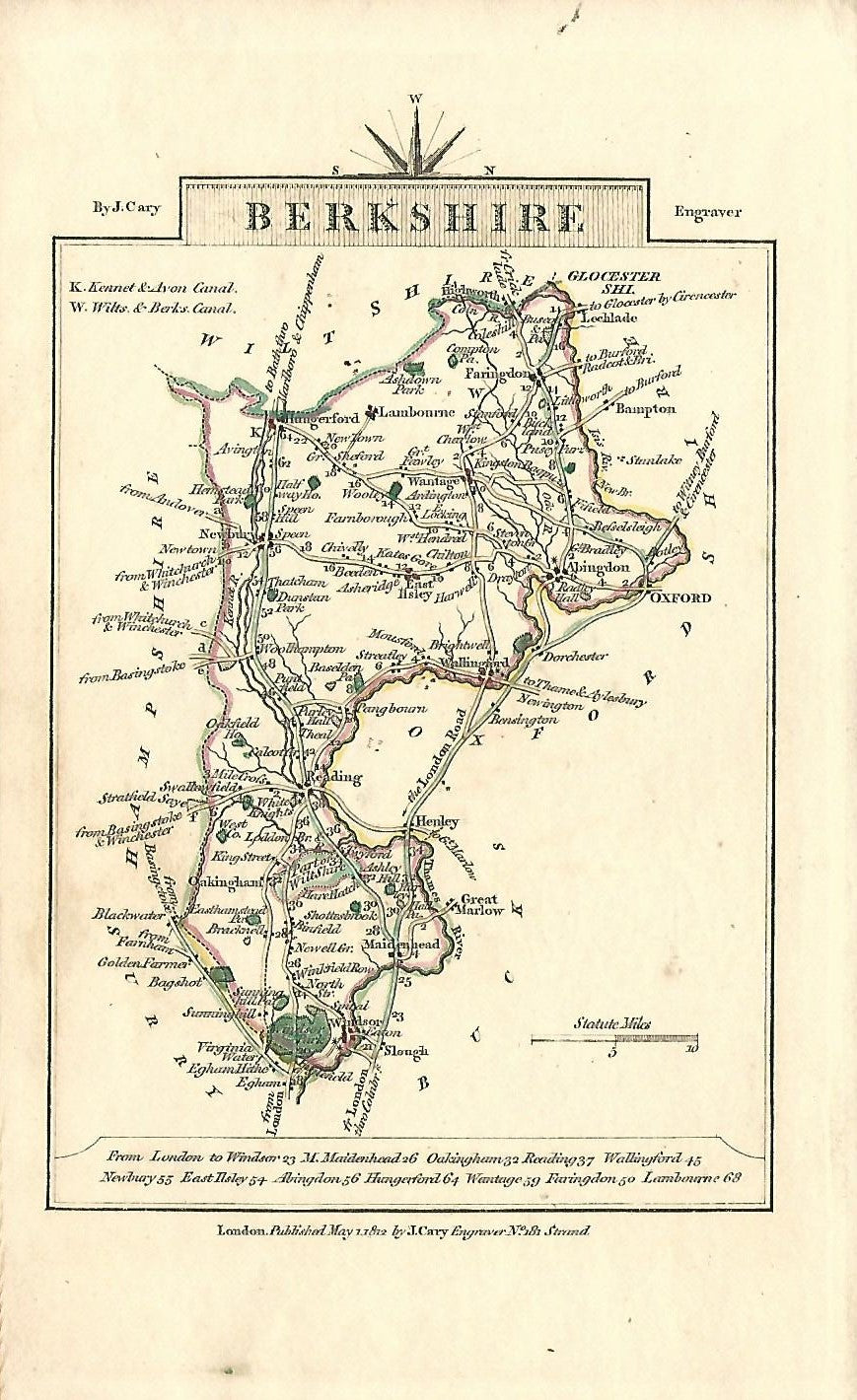 Berkshire original Georgian antique map by cartographer John Cary 1812