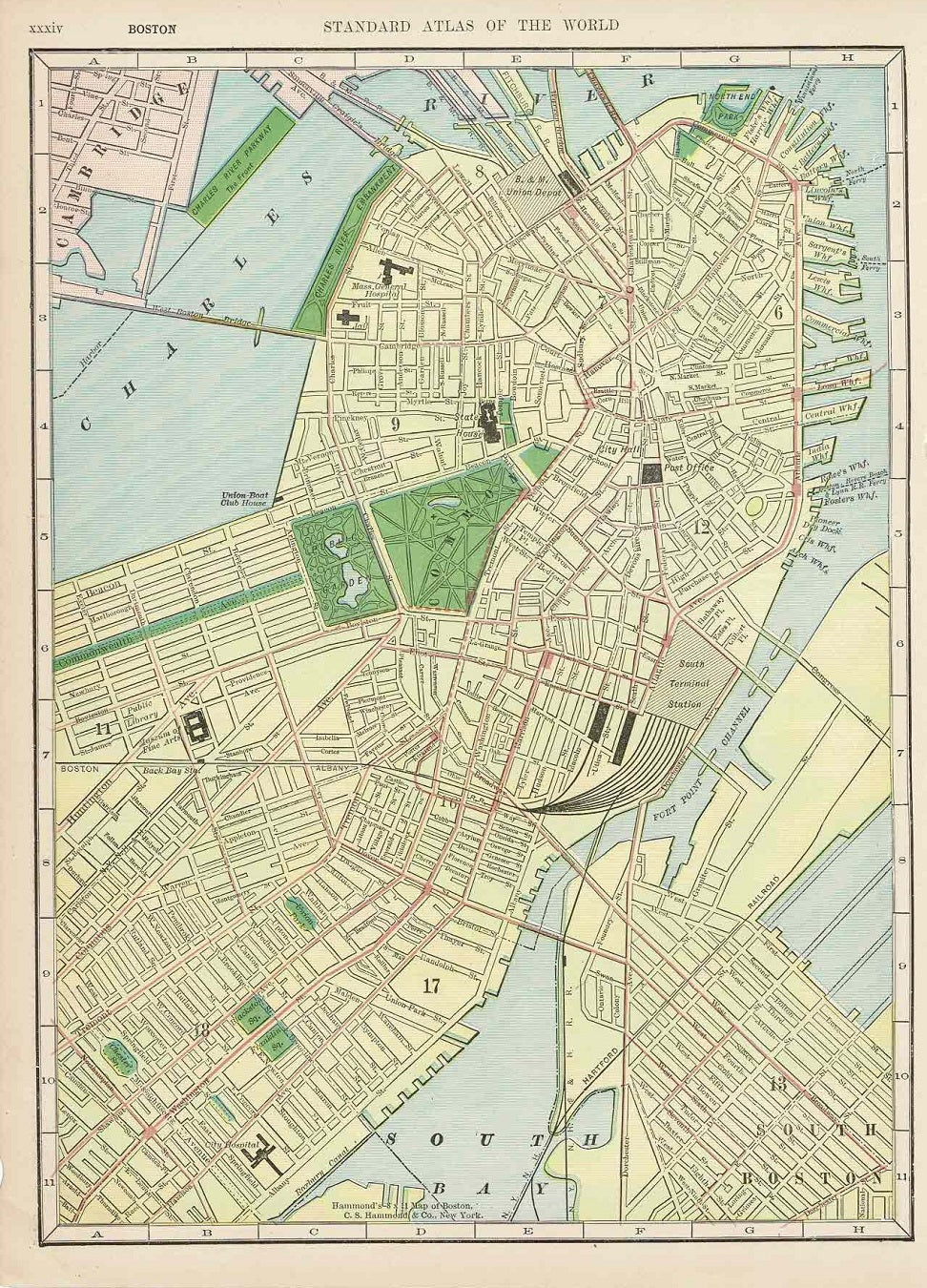 Boston Massachusetts United States antique map 1906