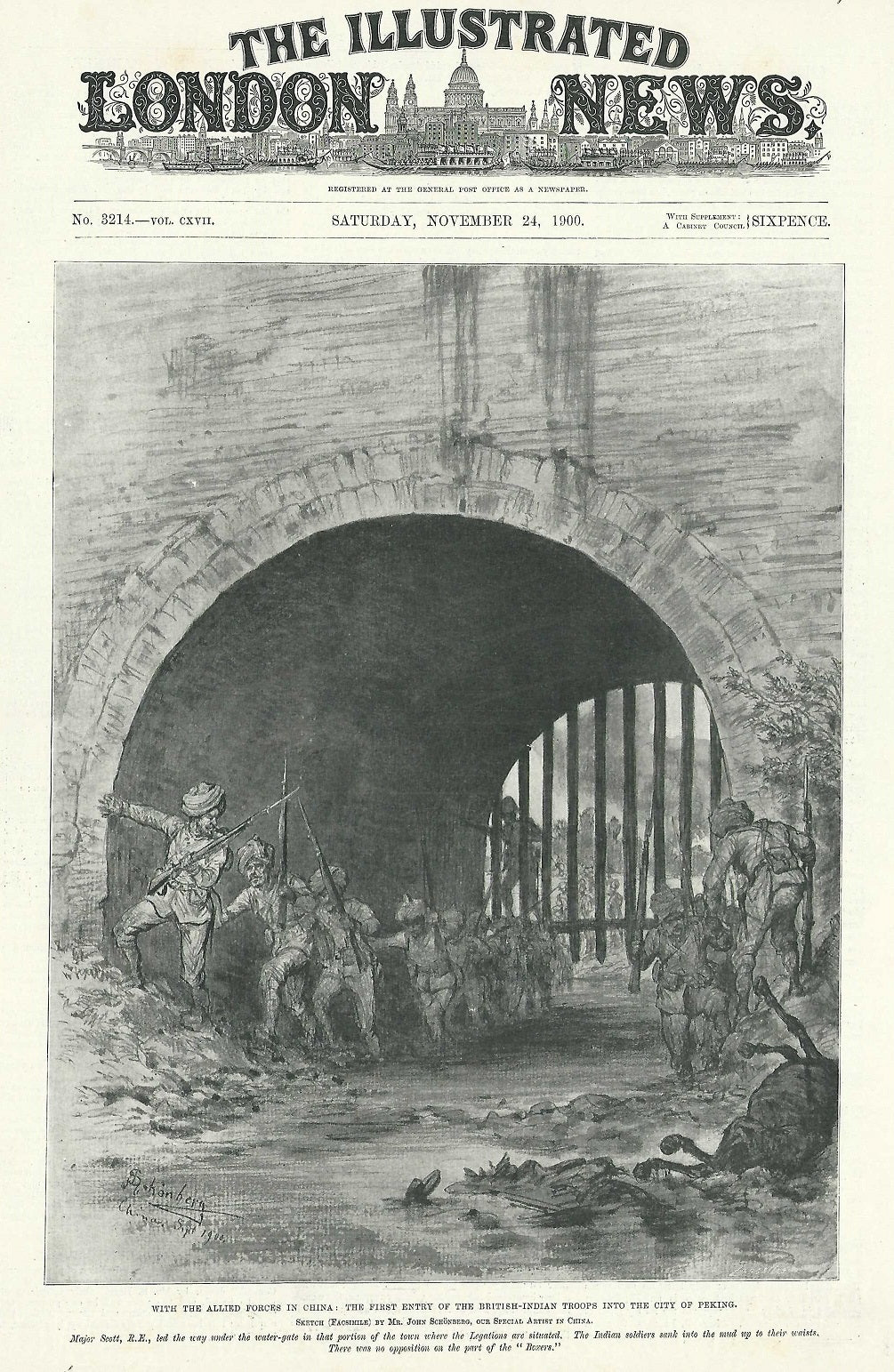 British Indian Army enter Peking during Boxer Rebellion antique print