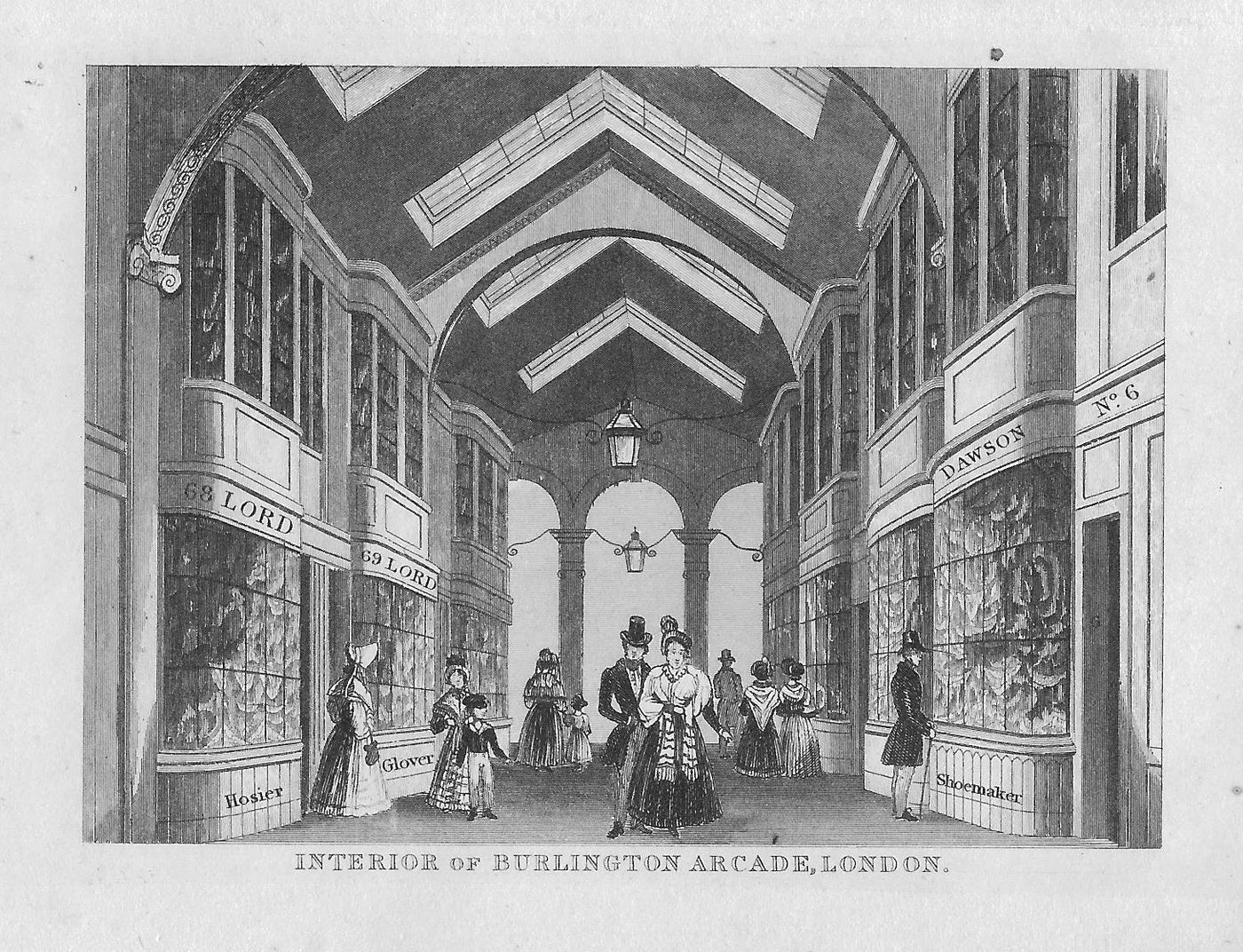 Burlington Arcade London antique print 1845