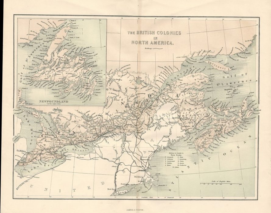 Canada and Newfoundland British Colonies antique map