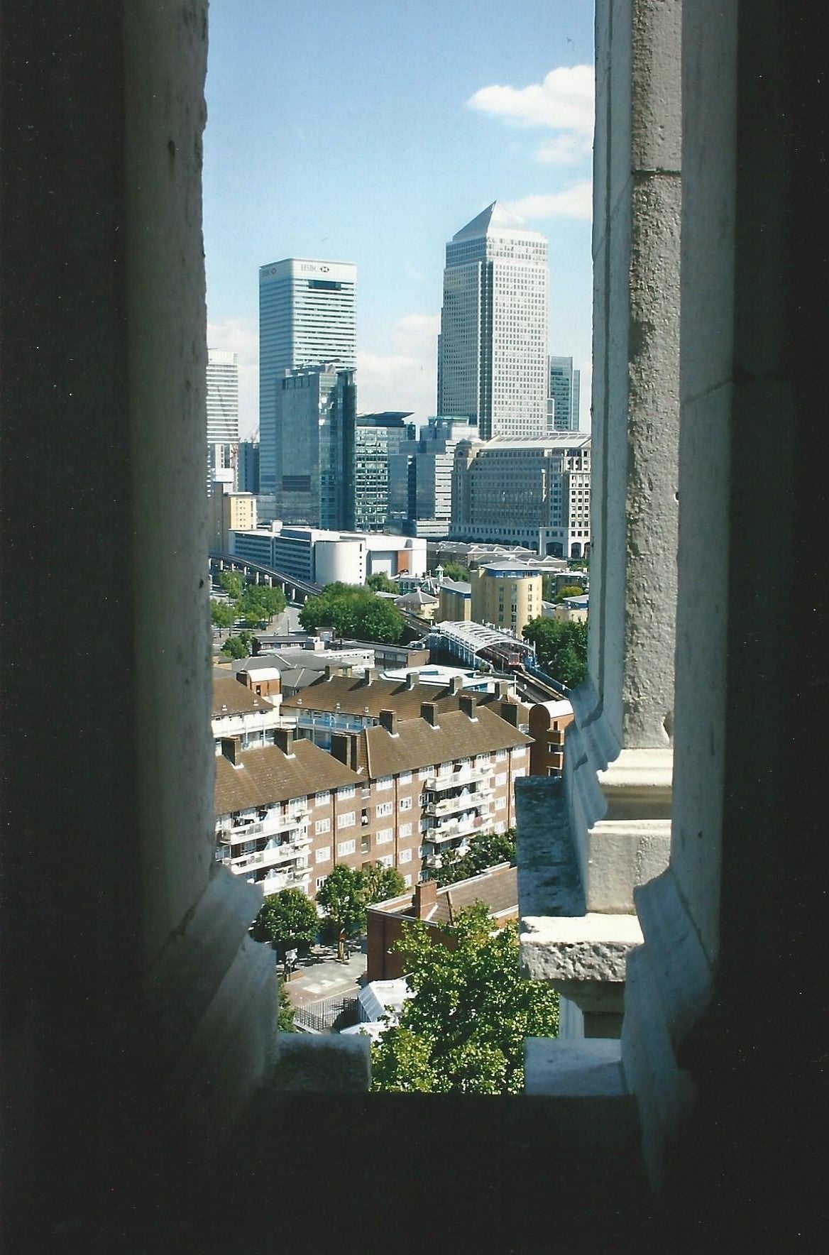 Canary Wharf from Hawksmoor's St Anne's Limehouse