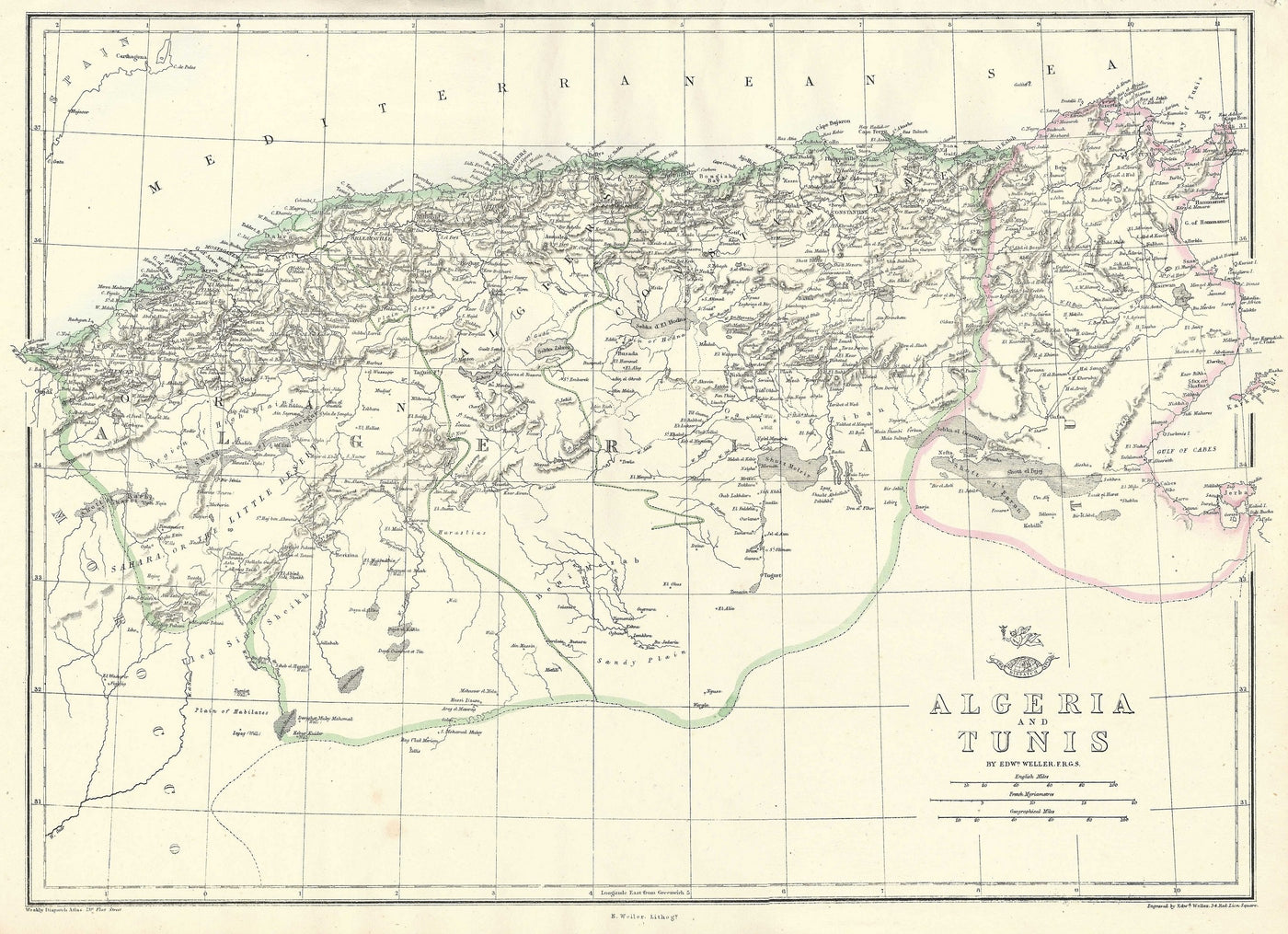 Algeria Tunisia antique map from Weekly Dispatch Atlas