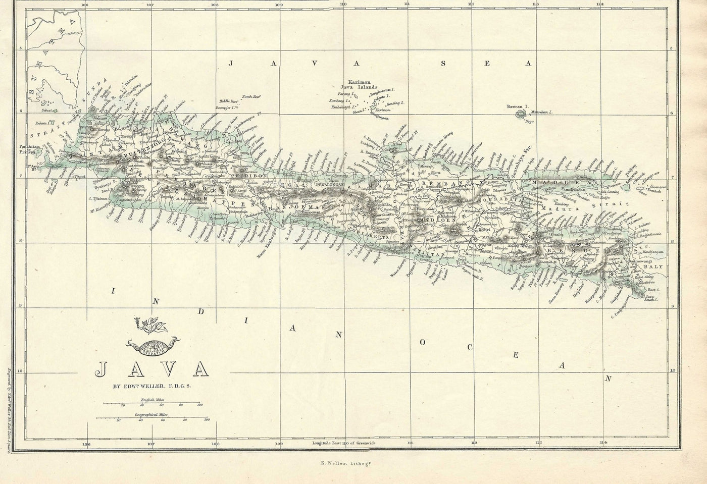 Java Indonesia antique map published 1863