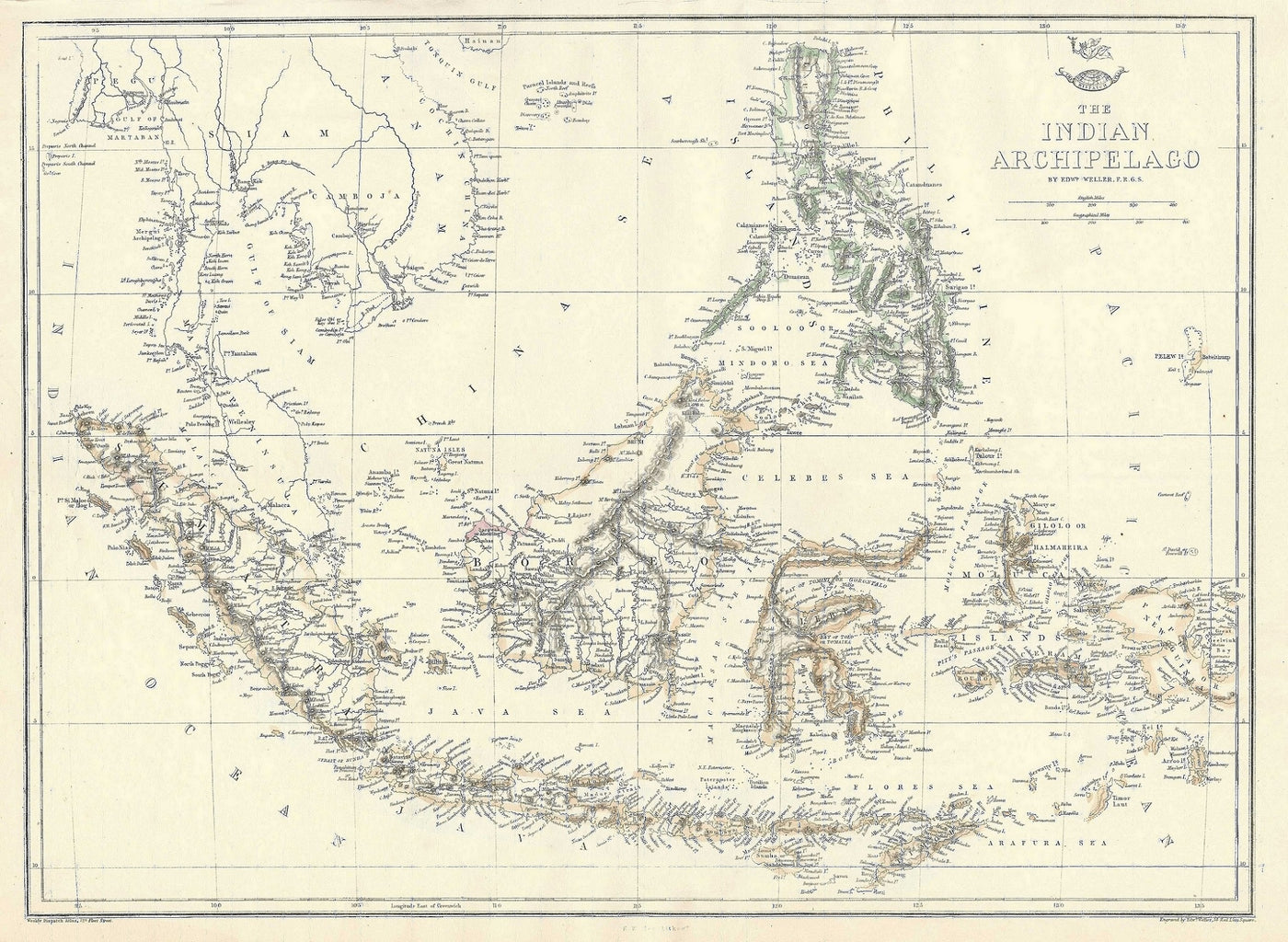 Indonesian Archipelago antique map published 1863