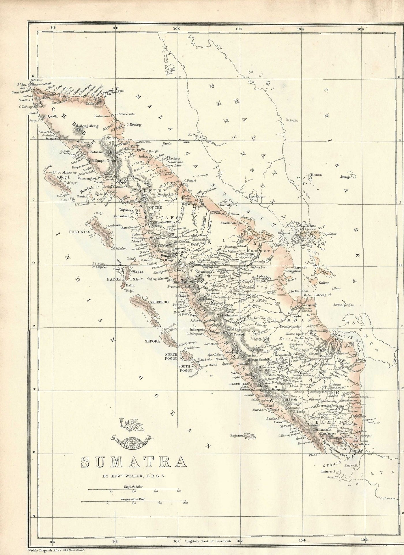 Sumatra Indonesia antique map published 1863