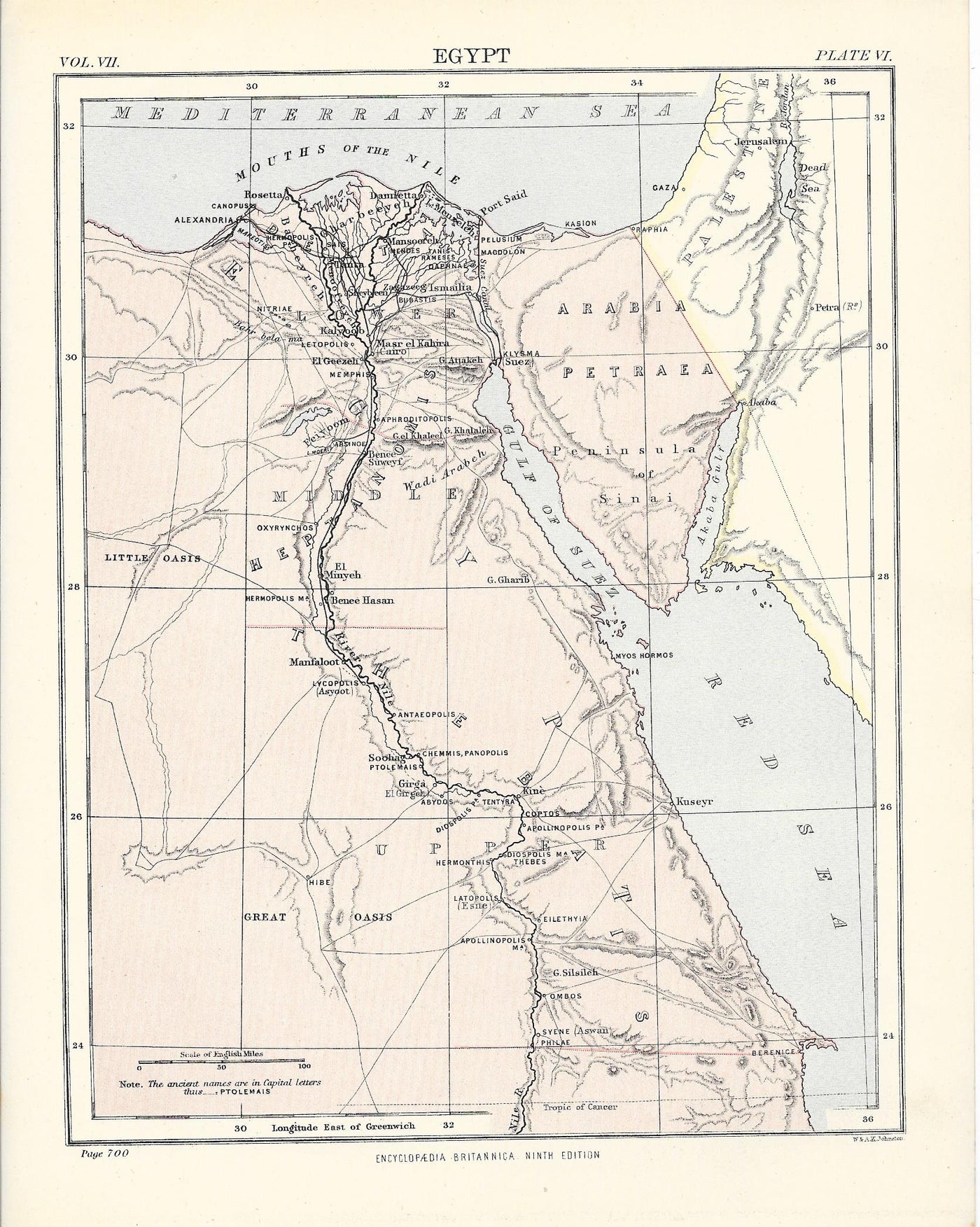 Egypt antique map from Encyclopedia Britannica 1889