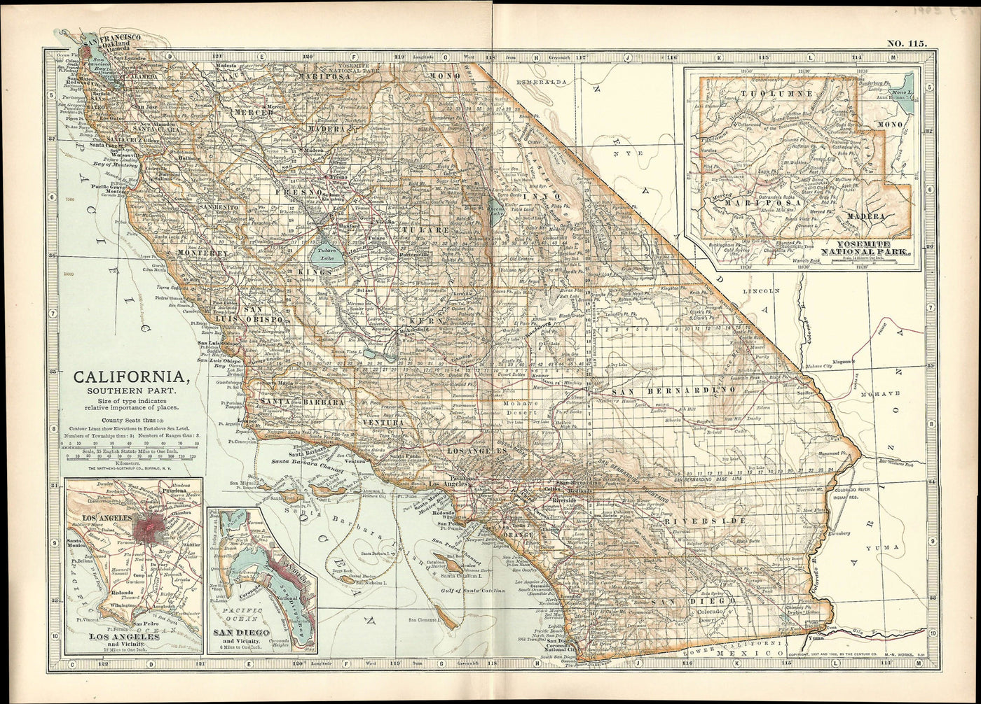 California Southern Part antique map Encyclopedia Britannica 1903