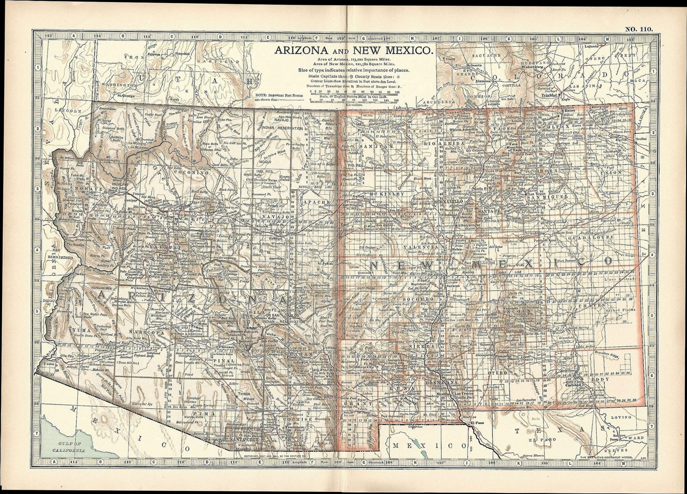 Arizona New Mexico antique map Encyclopedia Britannica 1903