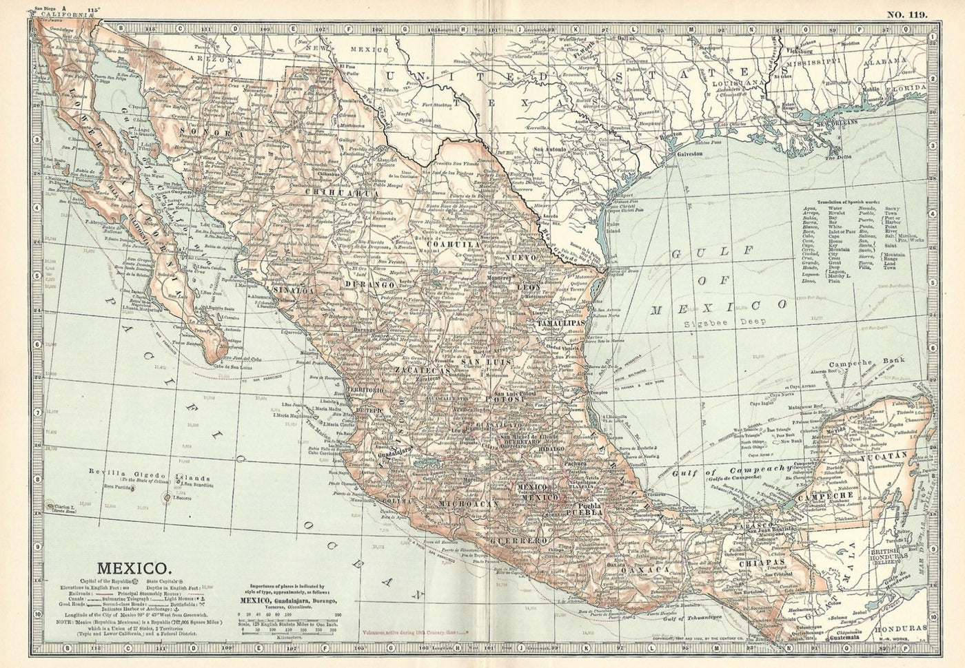 Mexico antique map Encyclopedia Britannica 1903