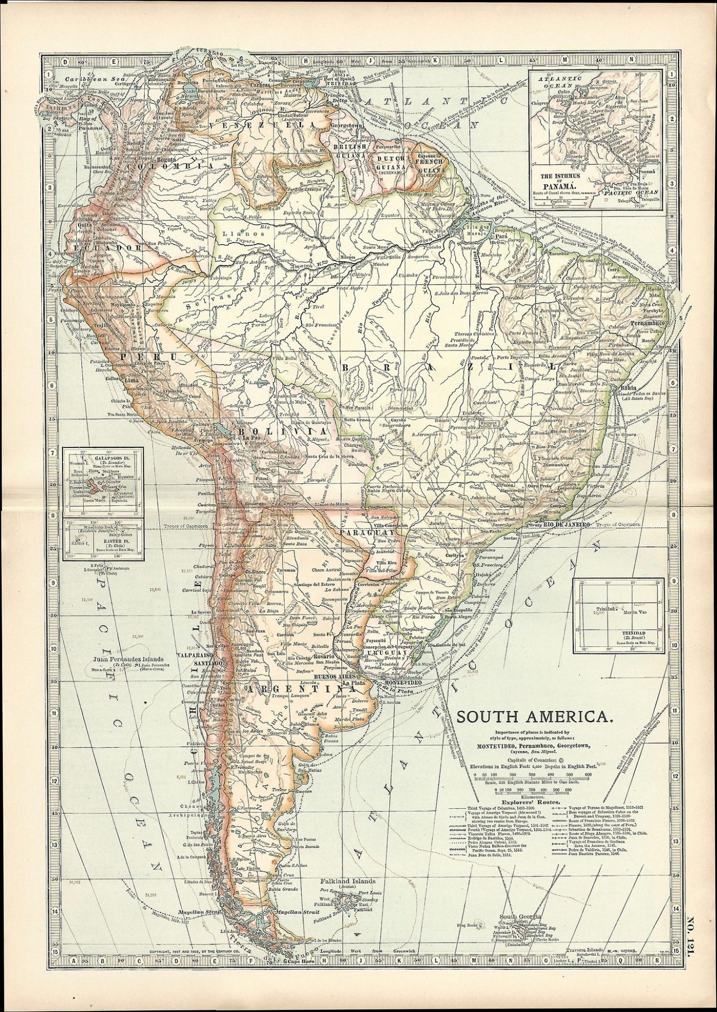 South America antique map from Encyclopedia Britannica 1903