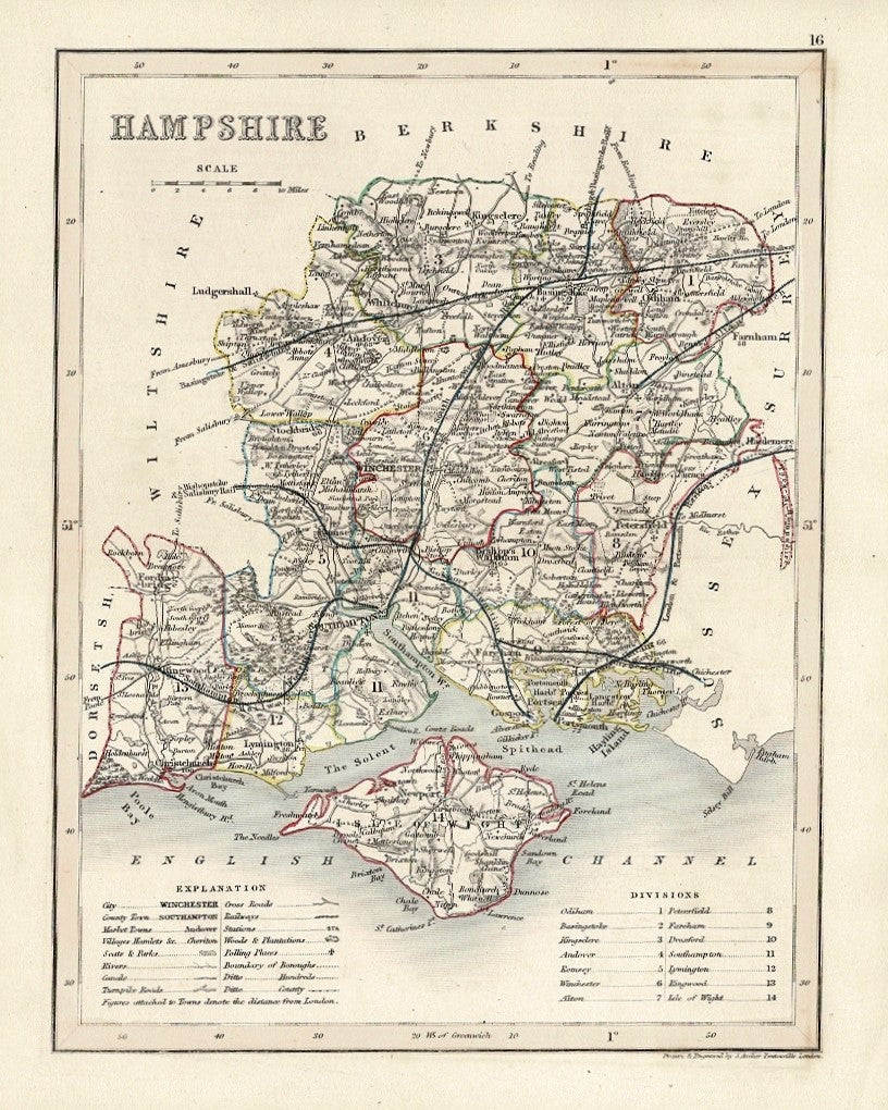 Hampshire and Isle of Wight antique map 1845