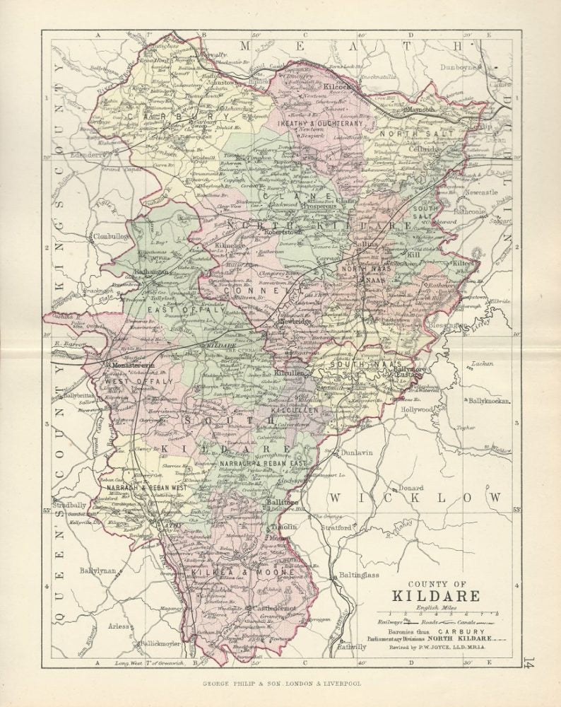 Kildare Ireland antique map 1890