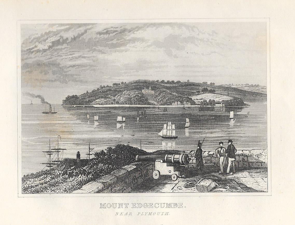 Mount Edgecumbe Cornwall antique print 1845