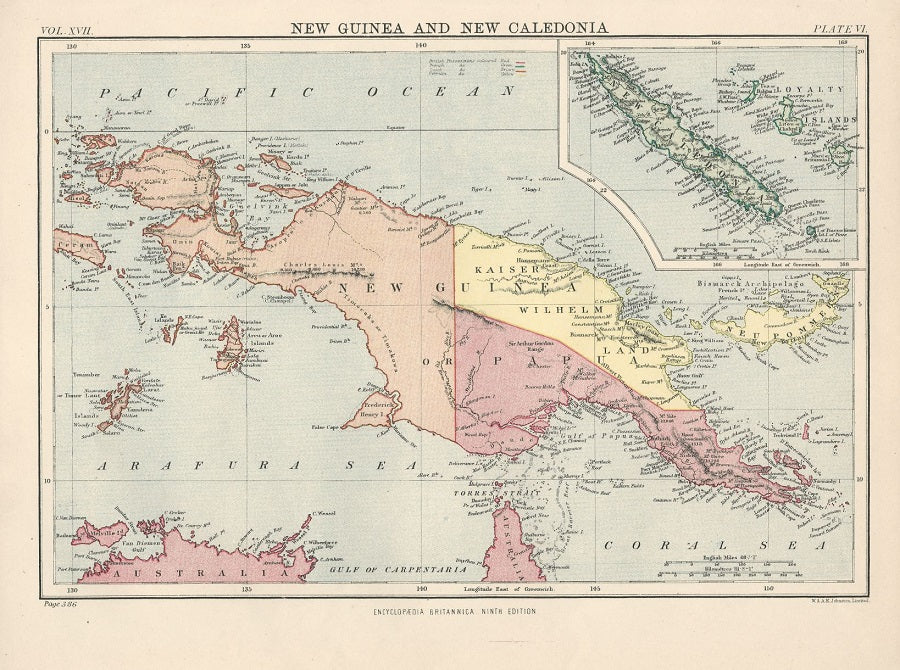 Papua New Guinea New Caledonia antique map 1889