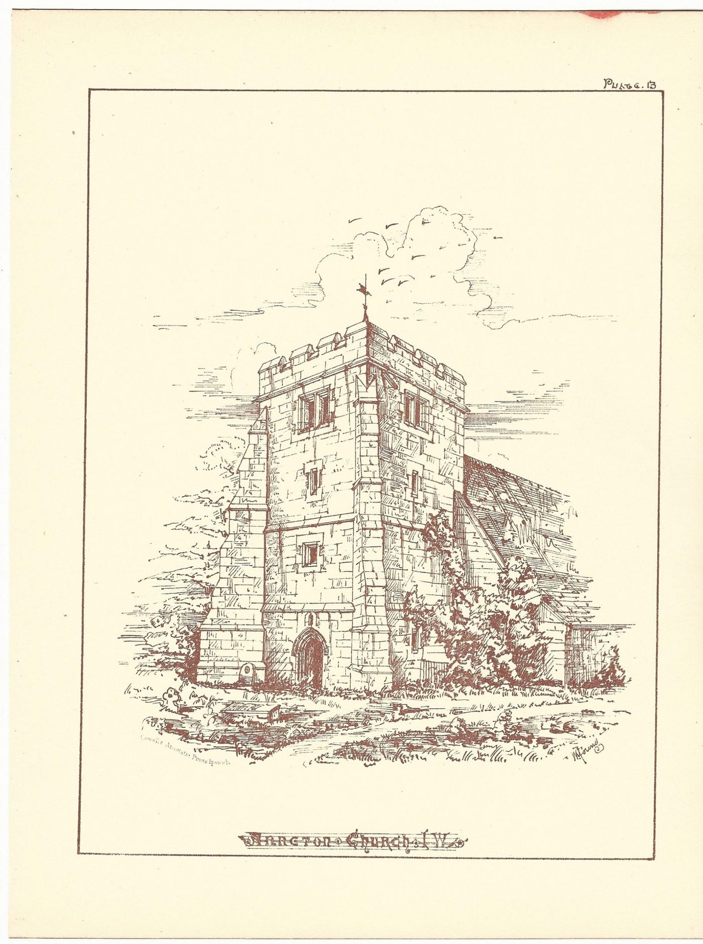 Arreton Church Isle of White antique print