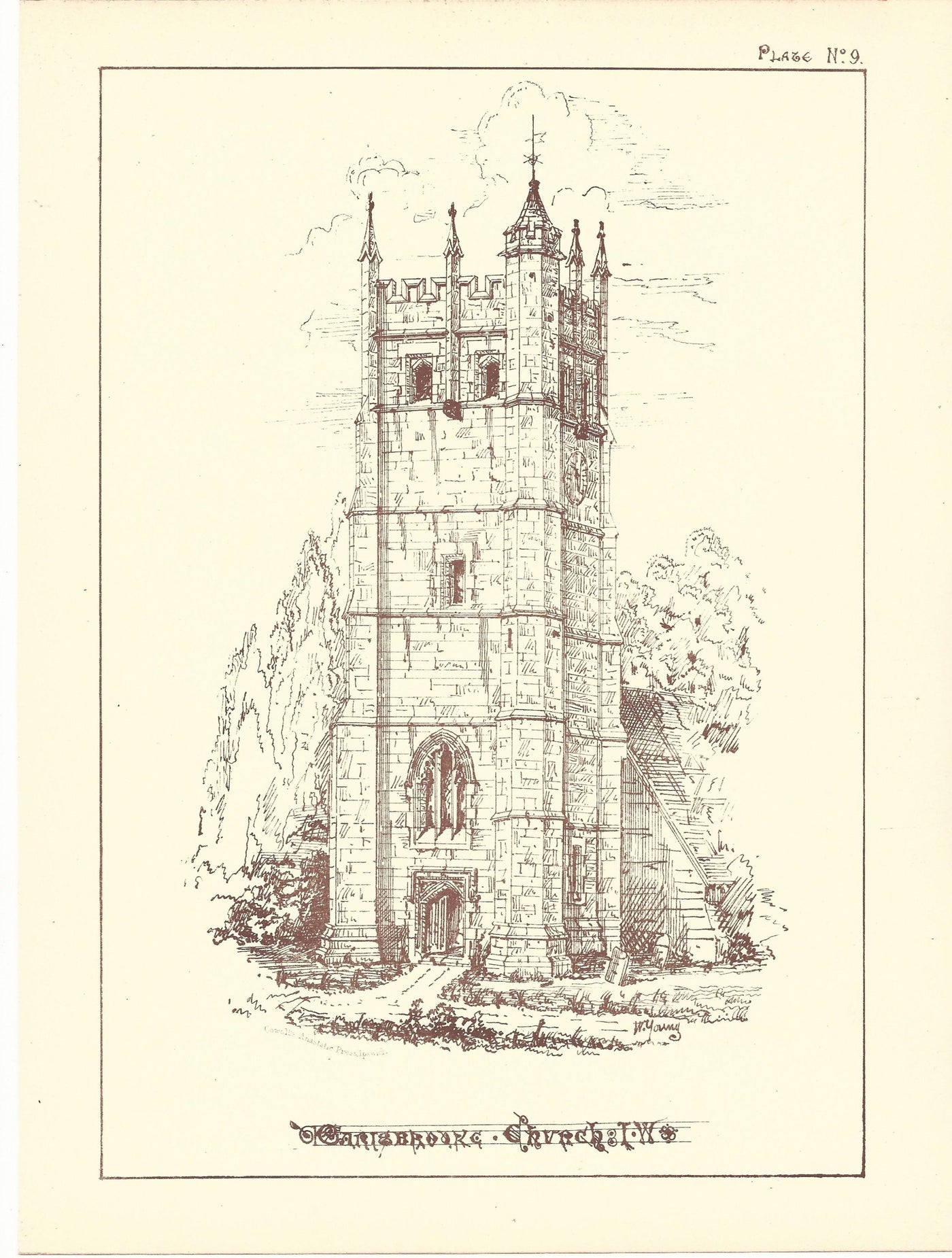 Carisbrooke Church Isle of Wight antique print