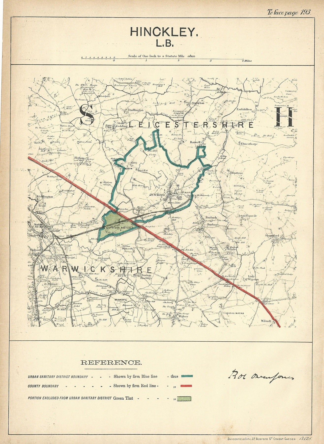 Hinckley Leicestershire antique map Ordnance Survey 1888 Maps and