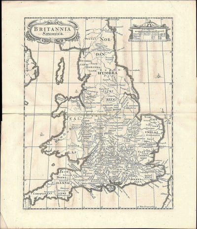 Britannia Saxonica Saxon Britain antique map 1753