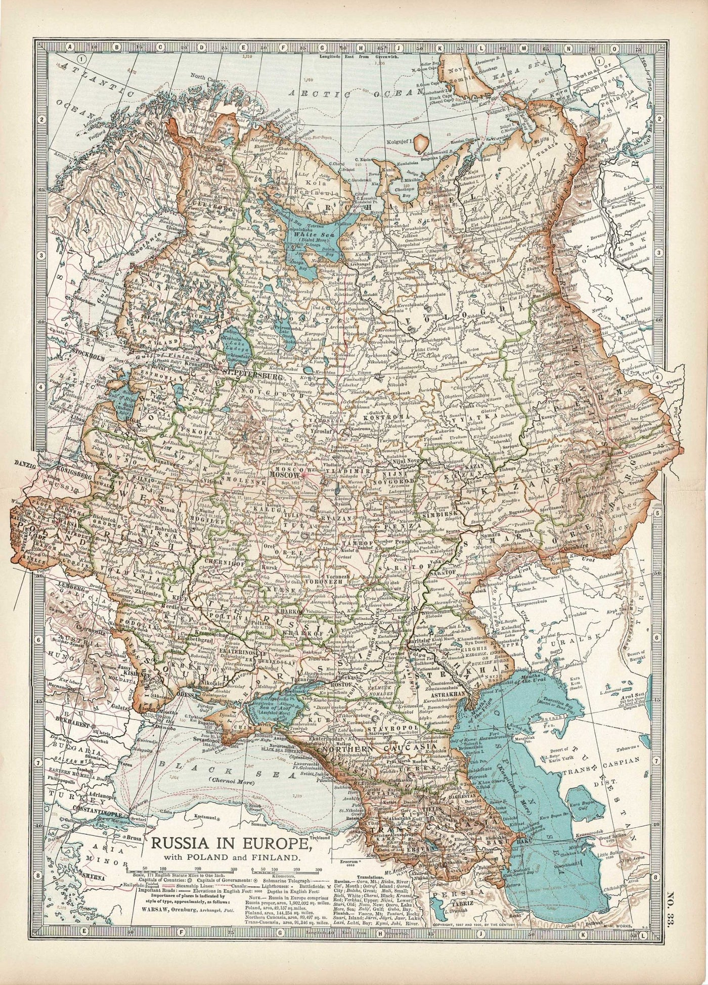 Russia in Europe antique map Encyclopaedia Britannica 1903
