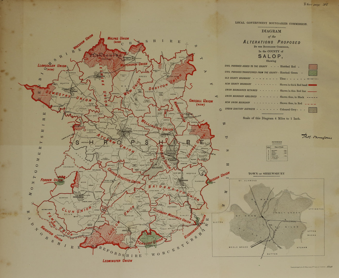 Shropshire Salop antique map by Ordnance Survey 1888