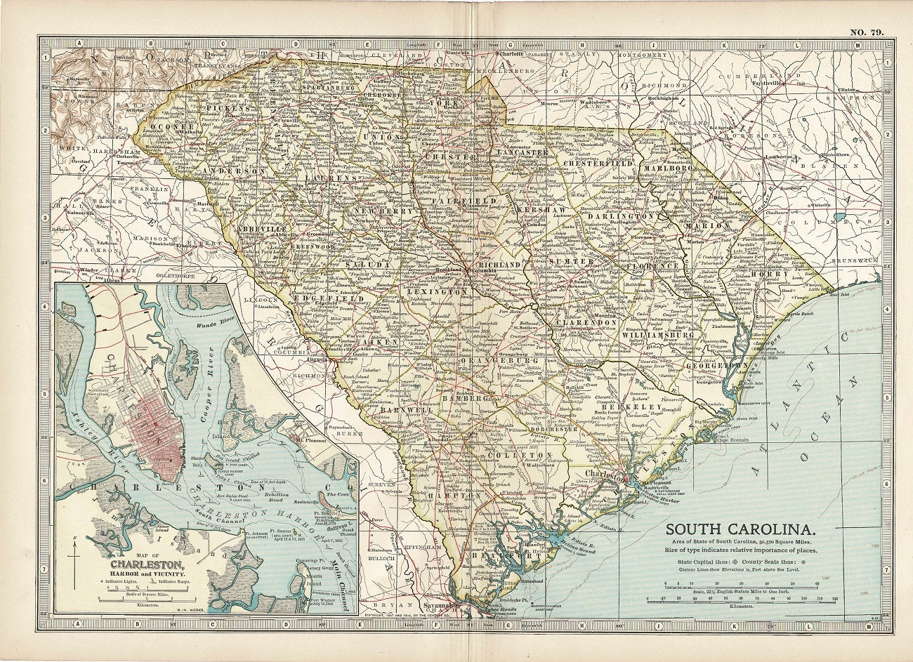 South Carolina Antique Map From Encyclopaedia Britannica Published 190