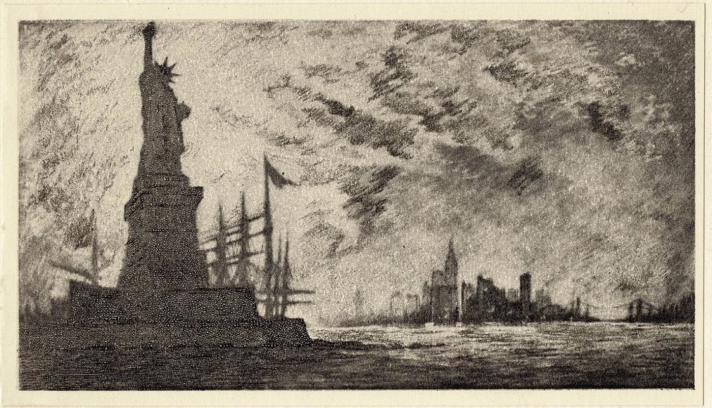 Statue of Liberty antique print by Joseph Pennell