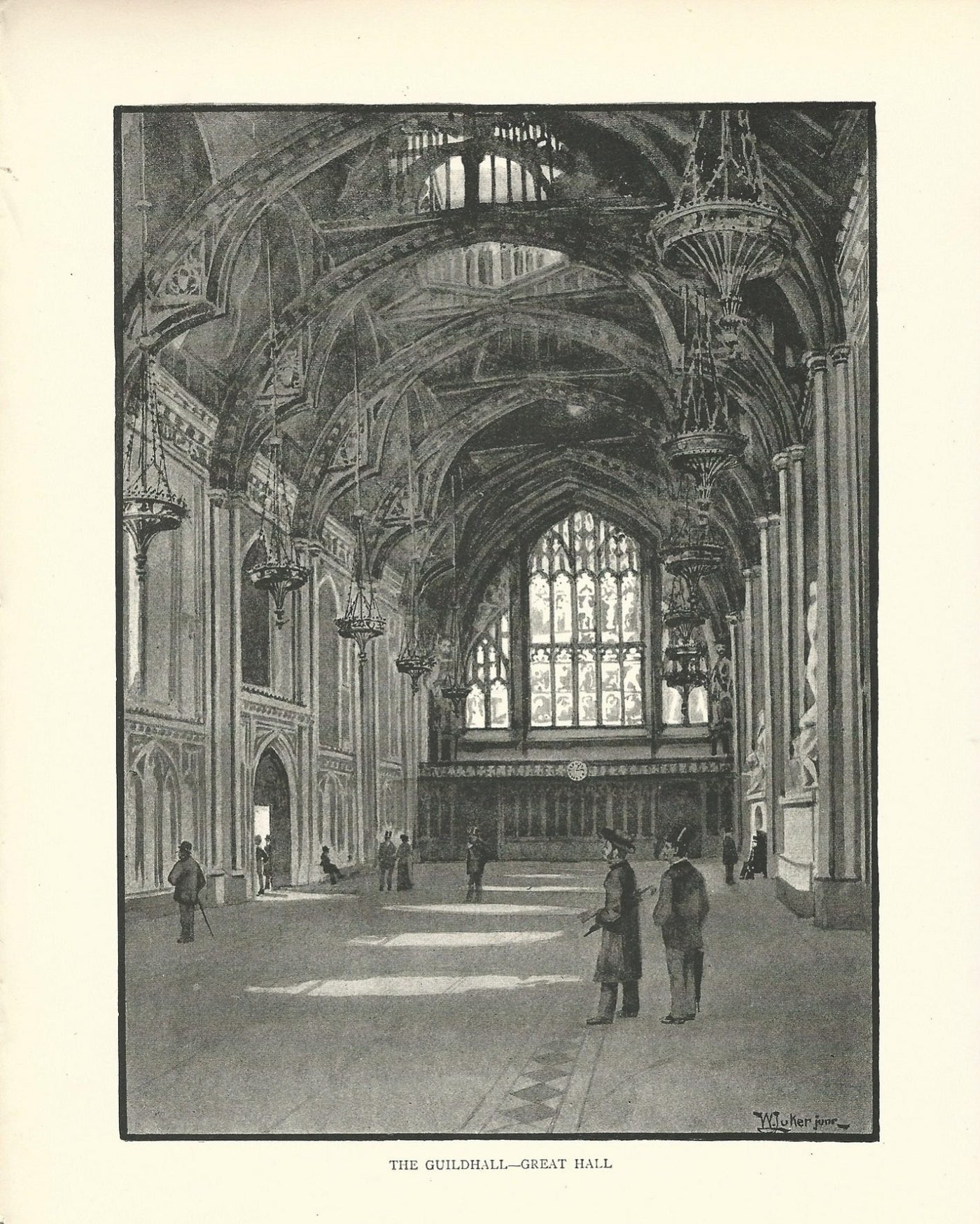 Guildhall Great Hall antique print published 1890