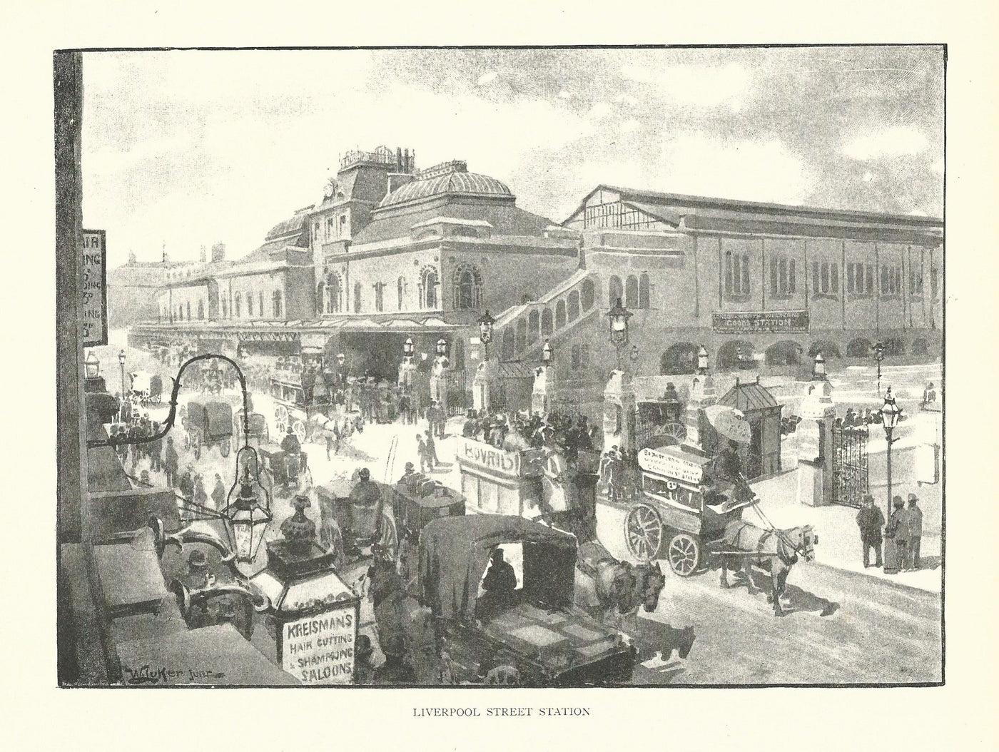 Liverpool Street Station antique print published 1890