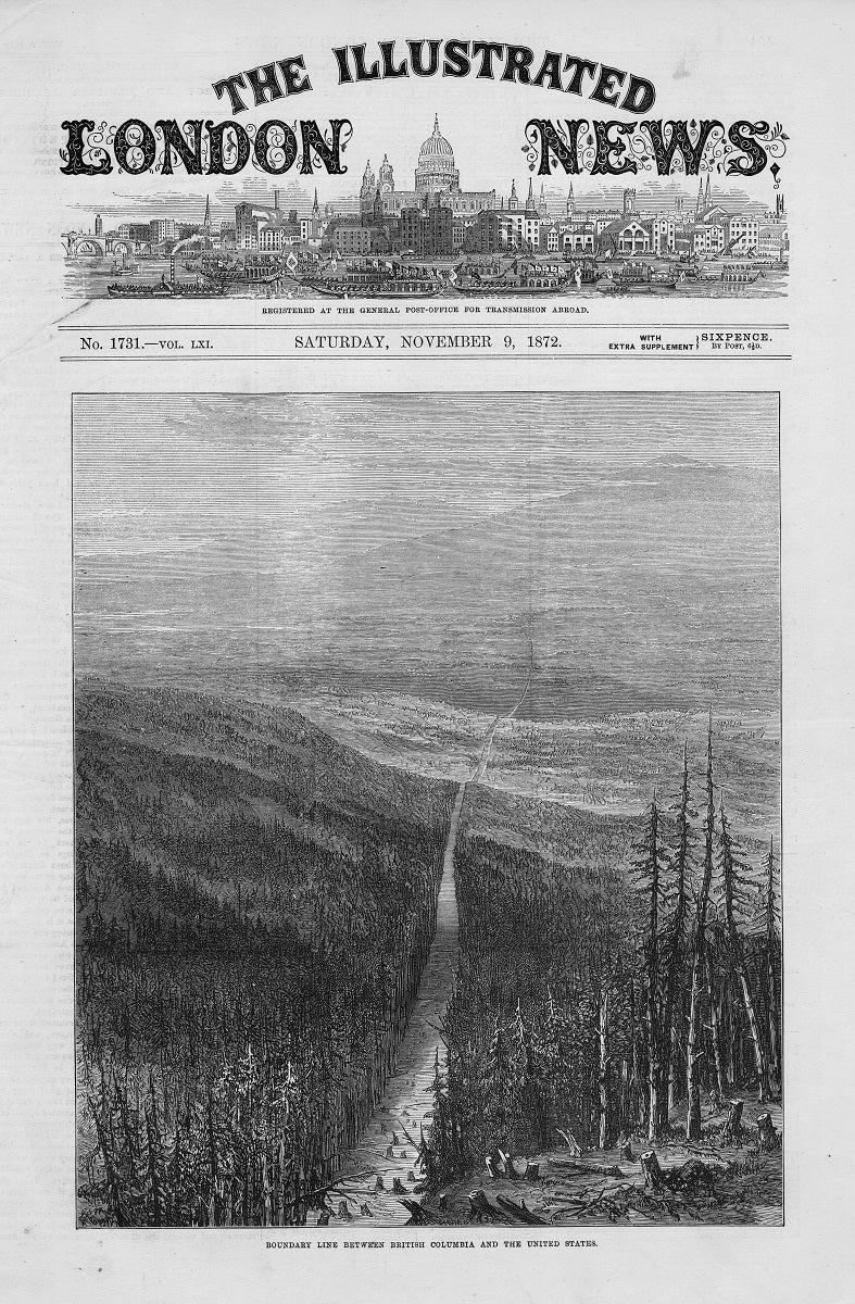 United States Canada border in 1872 antique print published 1872