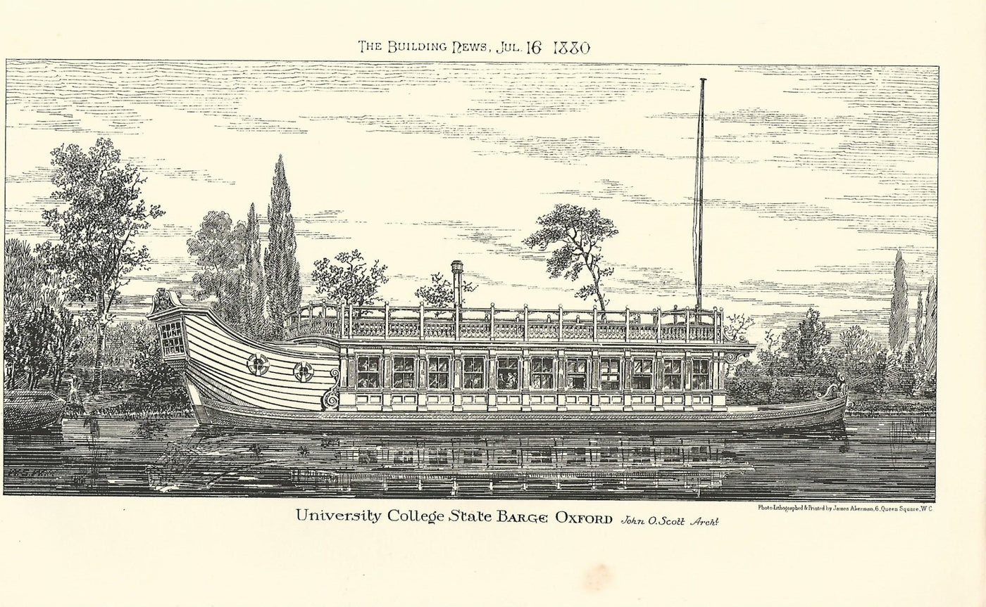 University College Oxford State Barge antique print no.2