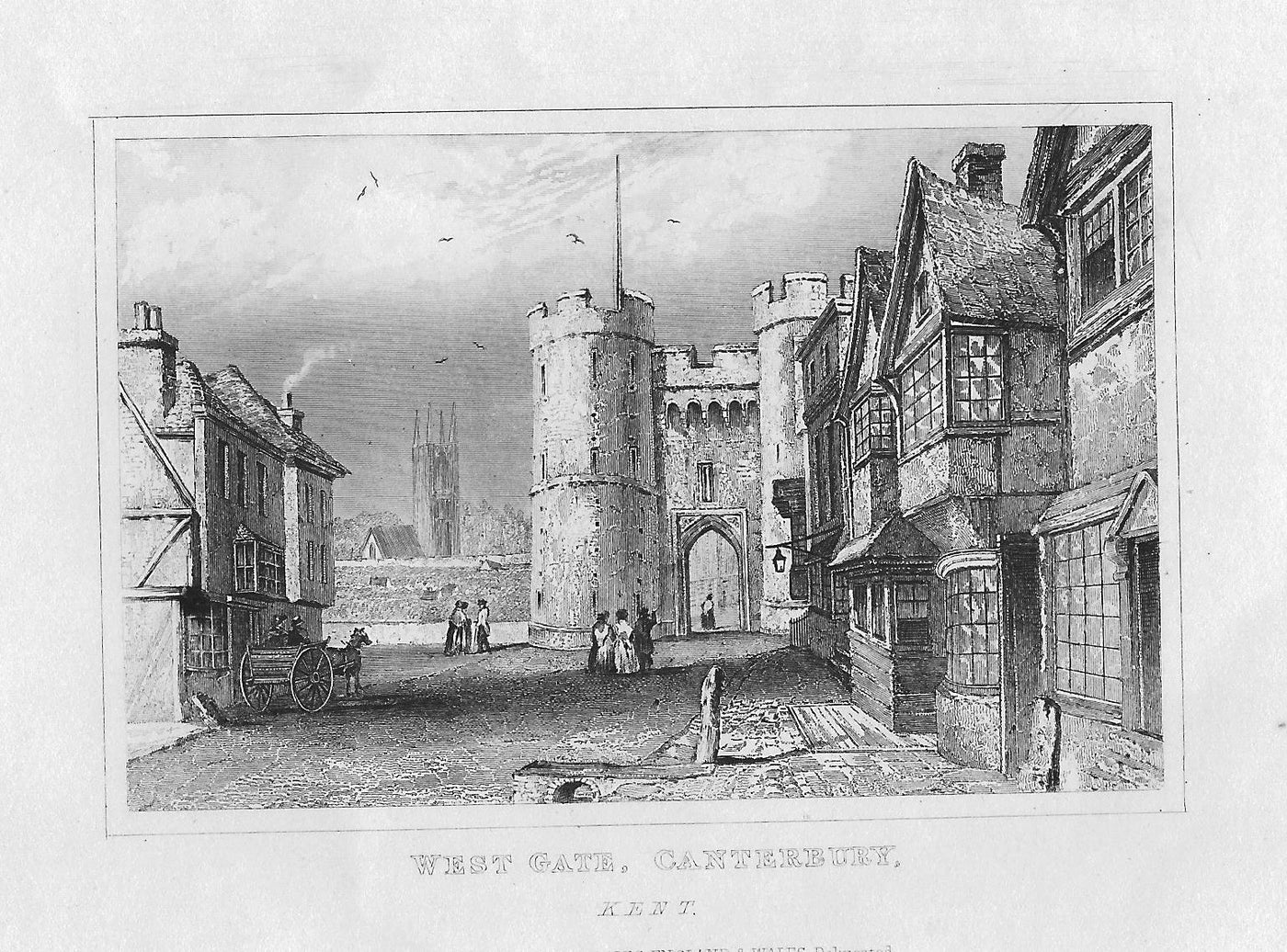 Canterbury Kent west gate antique print