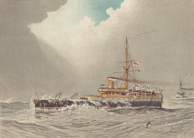 HMS Hero 2nd Class Battleship antique print published 1890