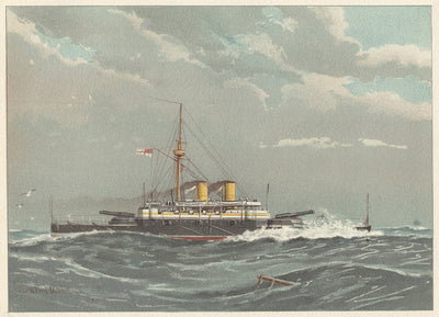 HMS Rodney 1st Class Battleship antique print published 1890