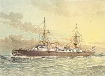 HMS Undaunted 1st Class Cruiser off Dover antique print published 1890.