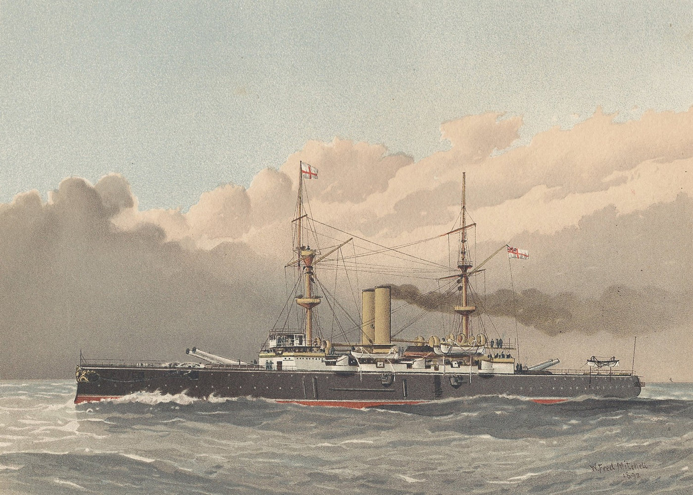 Royal Navy battleship HMS Royal Sovereign antique print