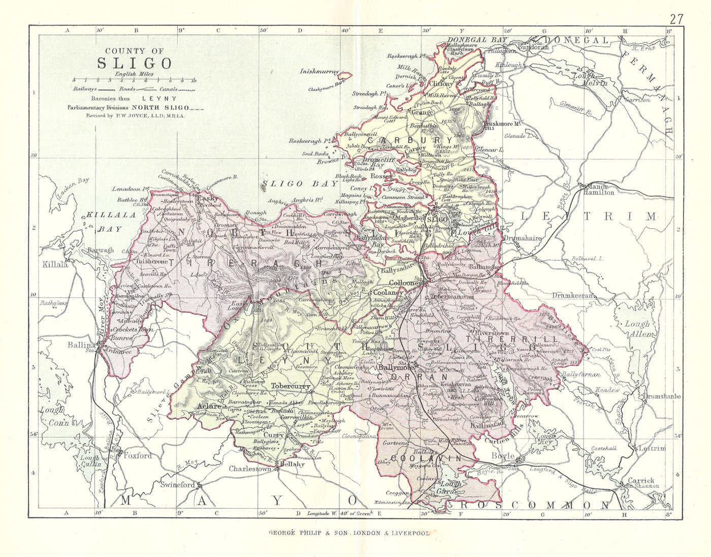 Sligo Ireland antique map published 1890