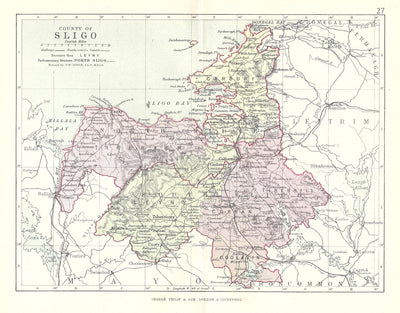 Sligo Ireland antique map published 1890