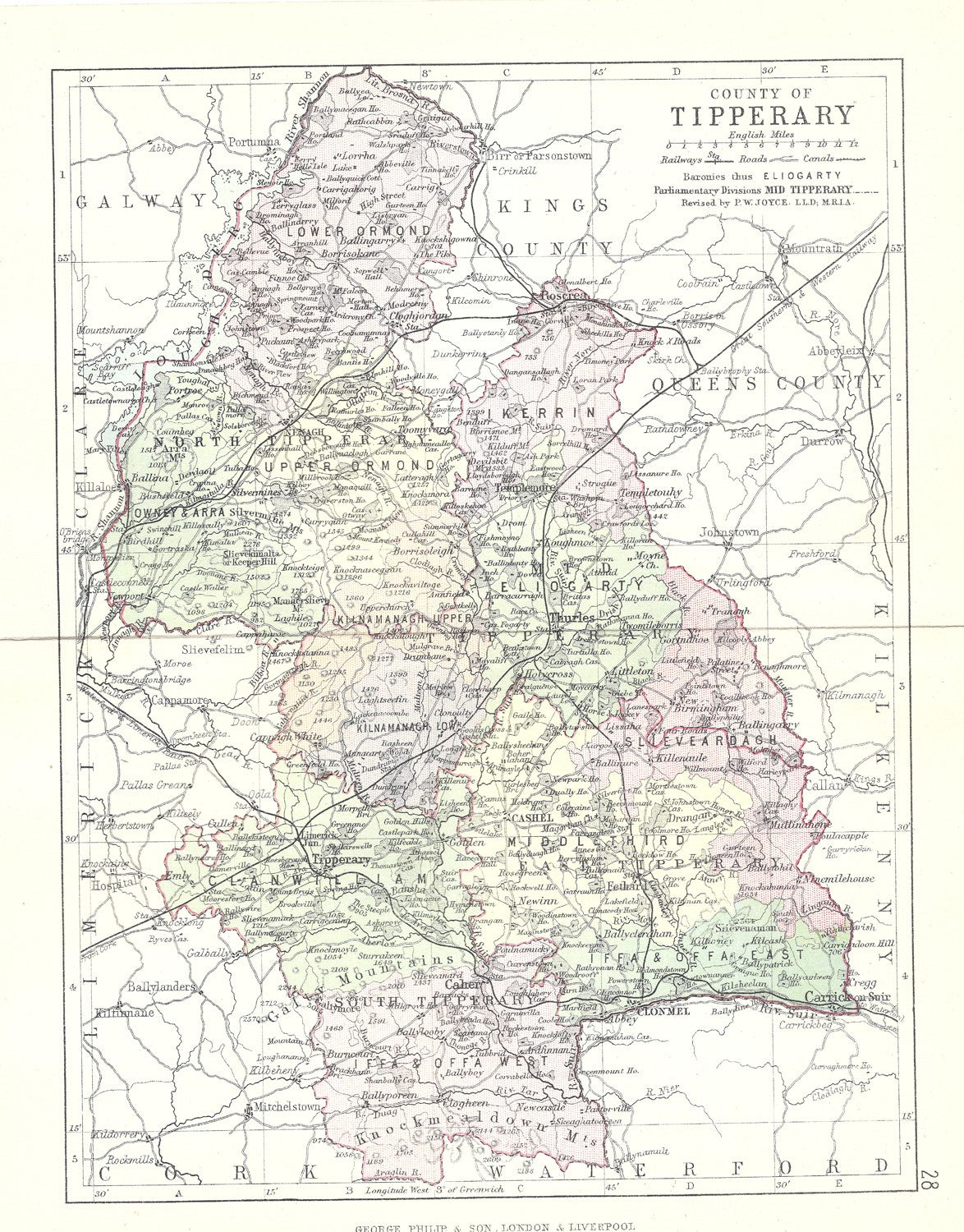 Tipperary Ireland antique map 1890